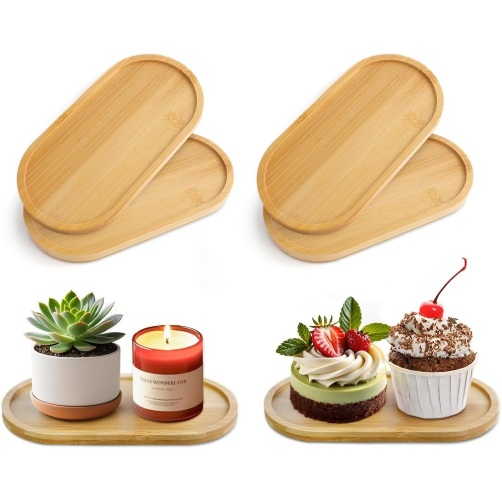 4pcs Bamboo Plant Saucer Oval  - огляд і ціна Drip Tray Saucer